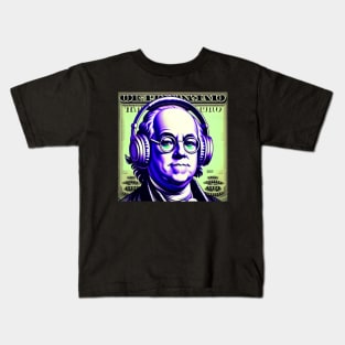 Bankroll Ben Franklin with Retro Headphones Kids T-Shirt